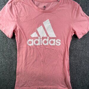 Adidas Women's T-shirt Short Sleeve Logo Tee Pink / Orange Cotton Lightweight XS